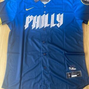 Nike Blue Gradient "PHILLY" Baseball Jersey with Yellow Swoosh